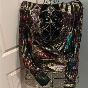 Vintage Rimini Metallic Leaves Wrap Blouse